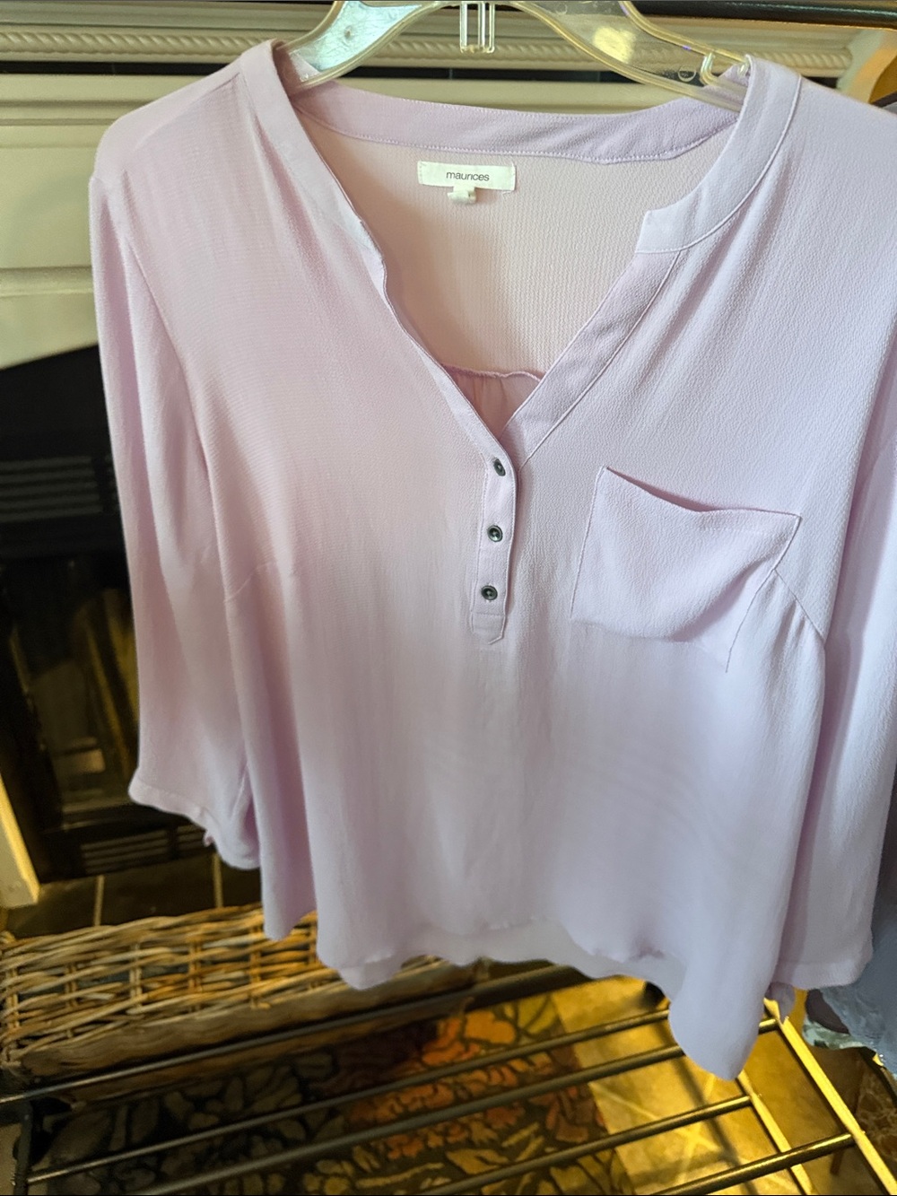 Maurices Light Lavender Henley Pocket Blouse 0086